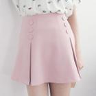 Buttoned Plain A-line Skirt