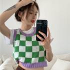 Checker Print Knit Vest Checker - Green - One Size