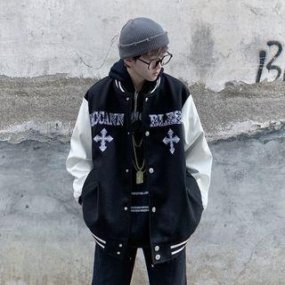 Cross Embroidered Baseball Jacket