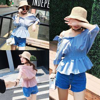 Off Shoulder Ruffle Hem Blouse