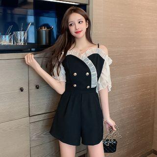 Puff-sleeve Double Breasted Playsuit
