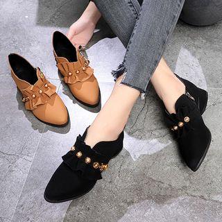 Faux Pearl Ruffle Ankle Boots
