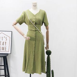 Set: V-neck Crop Shirt + A-line Midi Skirt
