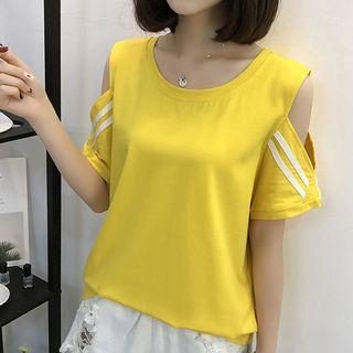 Striped Cold Shoulder Short-sleeve T-shirt