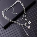 Star Cross Pendant Layered Stainless Steel Necklace Silver - One Size