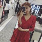 3/4-sleeve Frill-trim A-line Mini Dress