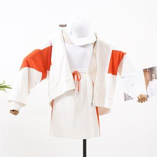 Set: Color-block Loose-fit Jacket + Shorts
