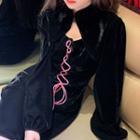 Set: Long-sleeve Cropped Top + Spaghetti Strap Mini Dress Black - One Size