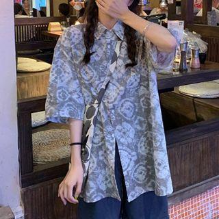 Short-sleeve Floral Print Shirt Gray - One Size