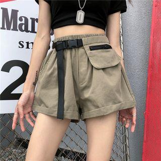 Elastic-waist Buckled Cuffed Shorts