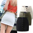 High-waist Furry-trim Mini Denim Skirt