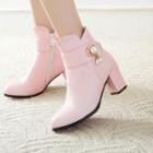 Faux Leather Block Heel Belted Ankle Boots