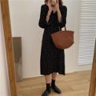 Long-sleeve Heart Print Midi A-line Dress As Shown In Figure - One Size