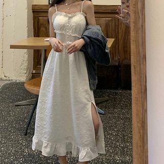 Spaghetti Strap Midi A-line Dress / Denim Cropped Jacket