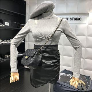 Mock Turtleneck Cutout Long-sleeve Top