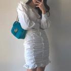 Frilled Trim Long-sleeve Sheath Dress