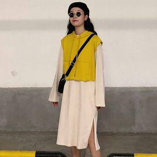 Long-sleeve Midi T-shirt Dress / Sleeveless Knit Hoodie