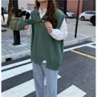Set: Contrast-lining Knit Vest + Knit Crossbody Bag