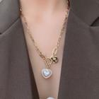 Heart Faux Pearl Pendant Alloy Necklace 1 Pc - Gold - One Size