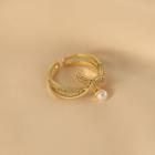 Faux Pearl Fish Tail Open Ring Gold - One Size