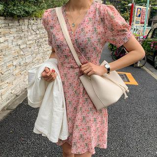 Puff-sleeve Flared Floral Dress One Size