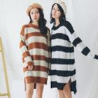 Long Sleeve Loose-fit Striped Knitted Long Sheath Dress