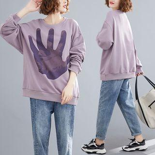 Hand Print Pullover Purple - One Size