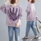 Hand Print Pullover Purple - One Size