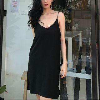 V-neck Glitter A-line Spaghetti Strap Dress