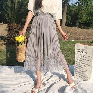 Plain Lace Cropped Wide-leg Pants