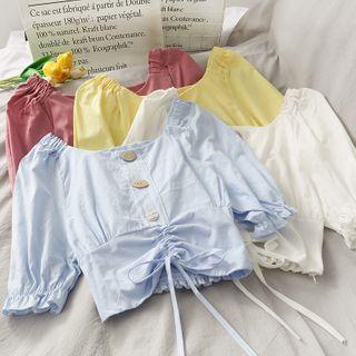 Wide-neck Drawstring Crop Top In 6 Colors