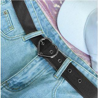 Heart Faux-leather Belt Black - One Size