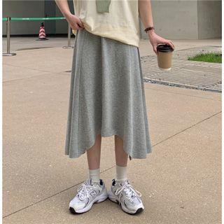 Asymmetrical Hem Plain Midi Skirt