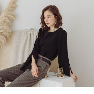 Slit-long-sleeve Button Detail Top