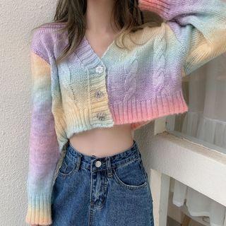 Ombre Crop Cardigan Purple & Yellow & Blue - One Size