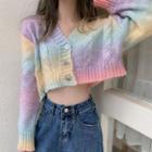 Ombre Crop Cardigan Purple & Yellow & Blue - One Size