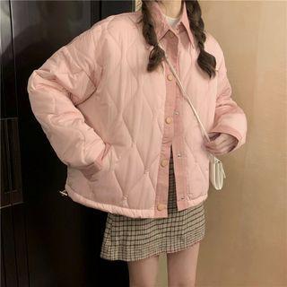 Lettering Button-up Quilted Jacket
