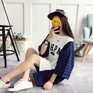 Plaid 3/4-sleeve Sweatshirt