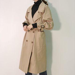 Long Double Breasted Coat Almond - One Size