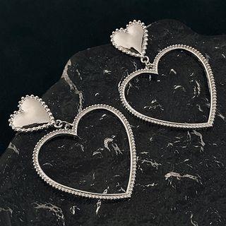 Heart Rhinestone Alloy Dangle Earring E-162 - 1 Pair - Silver - One Size