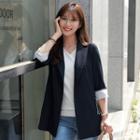 Contrast-trim Hook-and-eye Blazer With Keyring Navy Blue - One Size