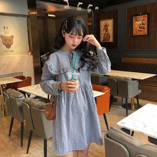 Wide-collar Gingham Shirtdress Black - One Size