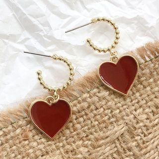 Alloy Heart Dangle Earring 1 Pair - Gold & Red - One Size
