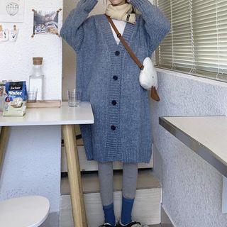 Long Button Cardigan Blue - One Size