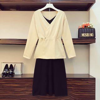 Set: V-neck Knit Top + Midi A-line Tank Dress