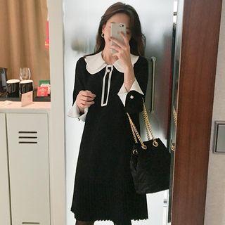 Contrast-collar Jewelry Shirt Dress