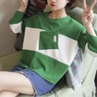 Loose-fit Color-block Cropped 3/4-sleeve Top