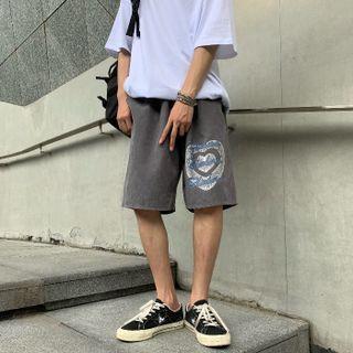 Lettering Heart Print Wide Leg Shorts