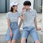 Couple Matching Striped Short-sleeve T-shirt / Shorts / A-line Skirt