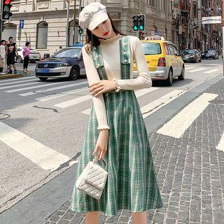 Set: Knit Top + Midi Suspender Skirt